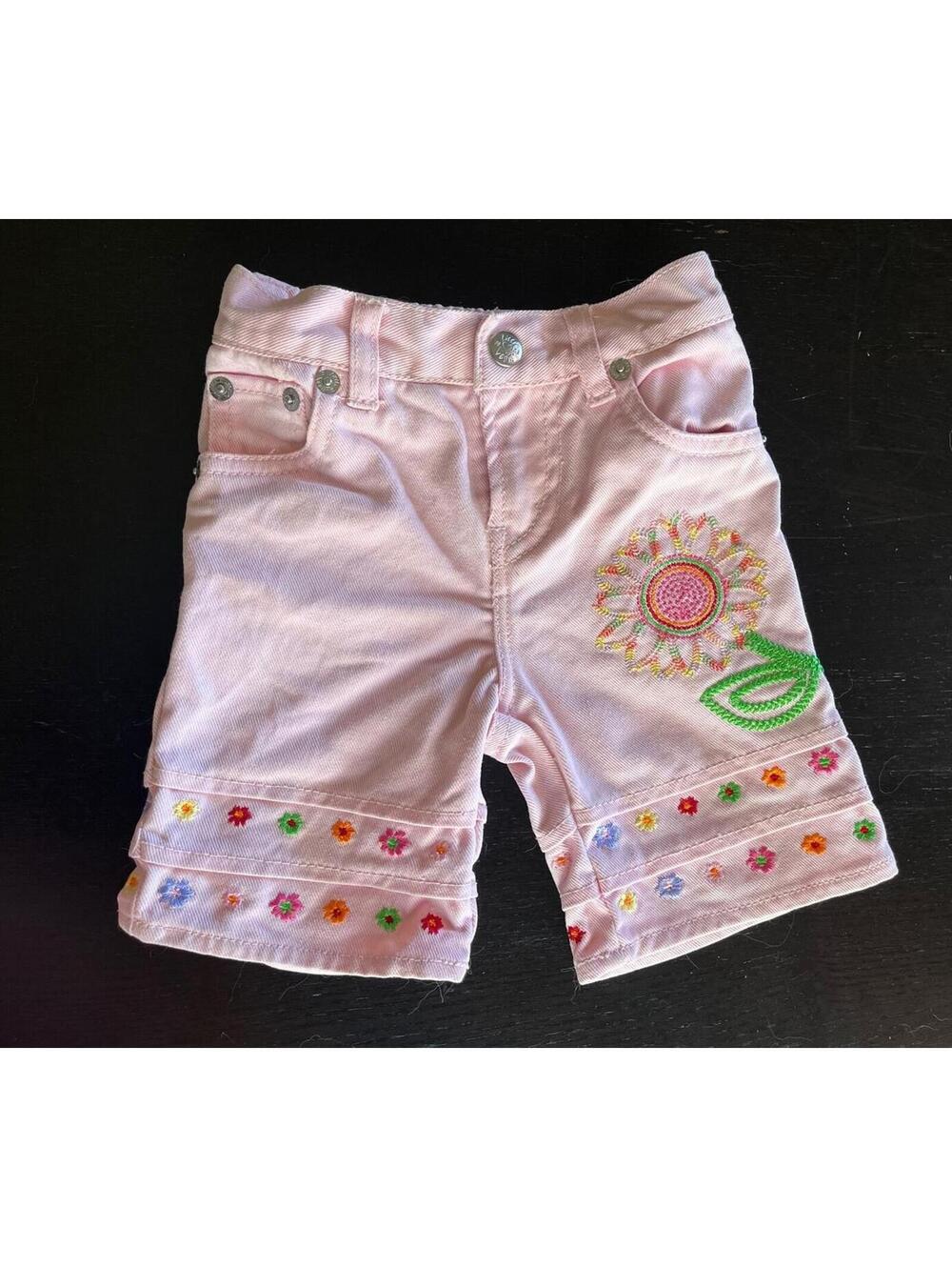 Levi's Embroidered Jean 3 -6  months Sunflower Boho 100% Cotton Snap Pastel Girl